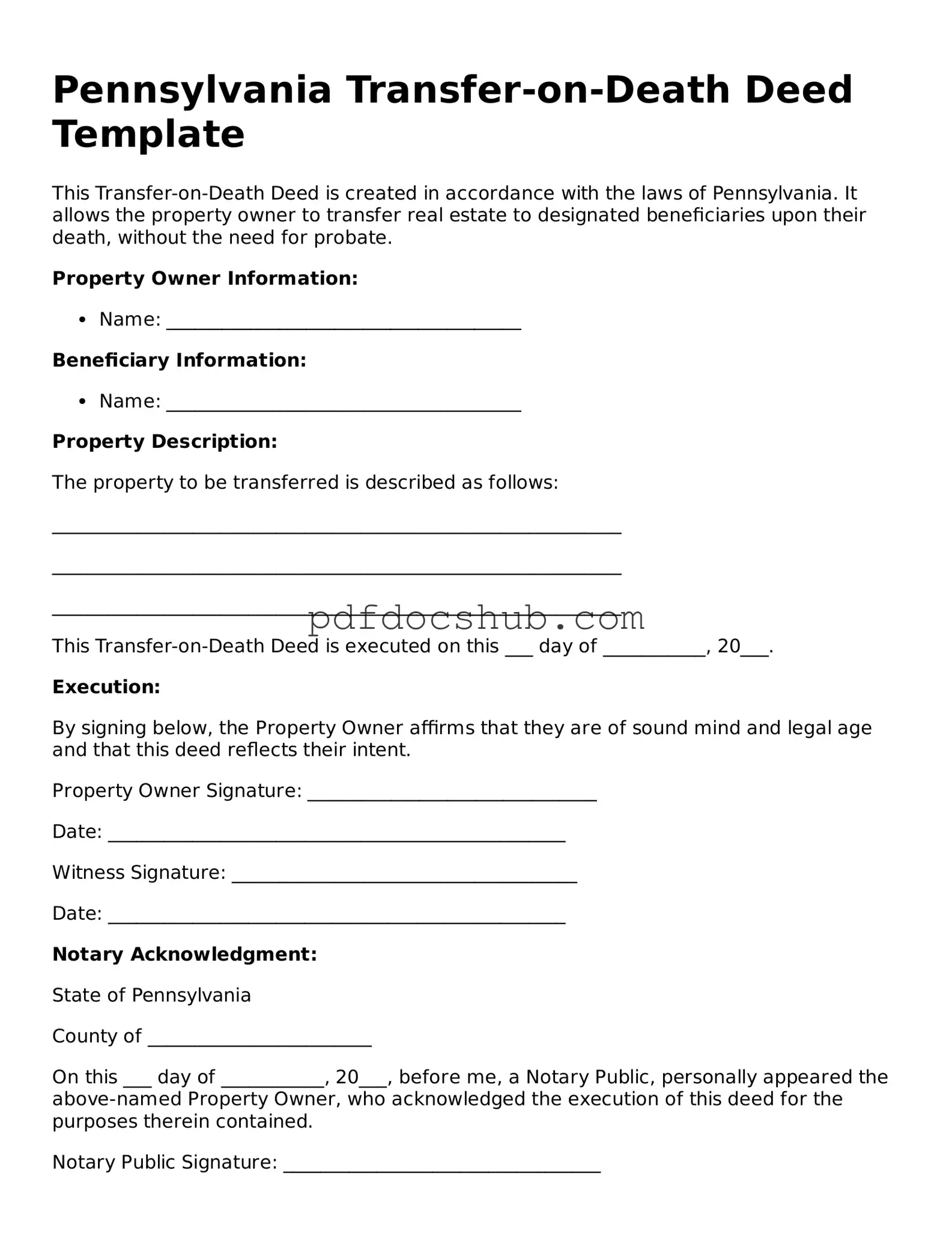 Attorney-Approved Pennsylvania Transfer-on-Death Deed Form