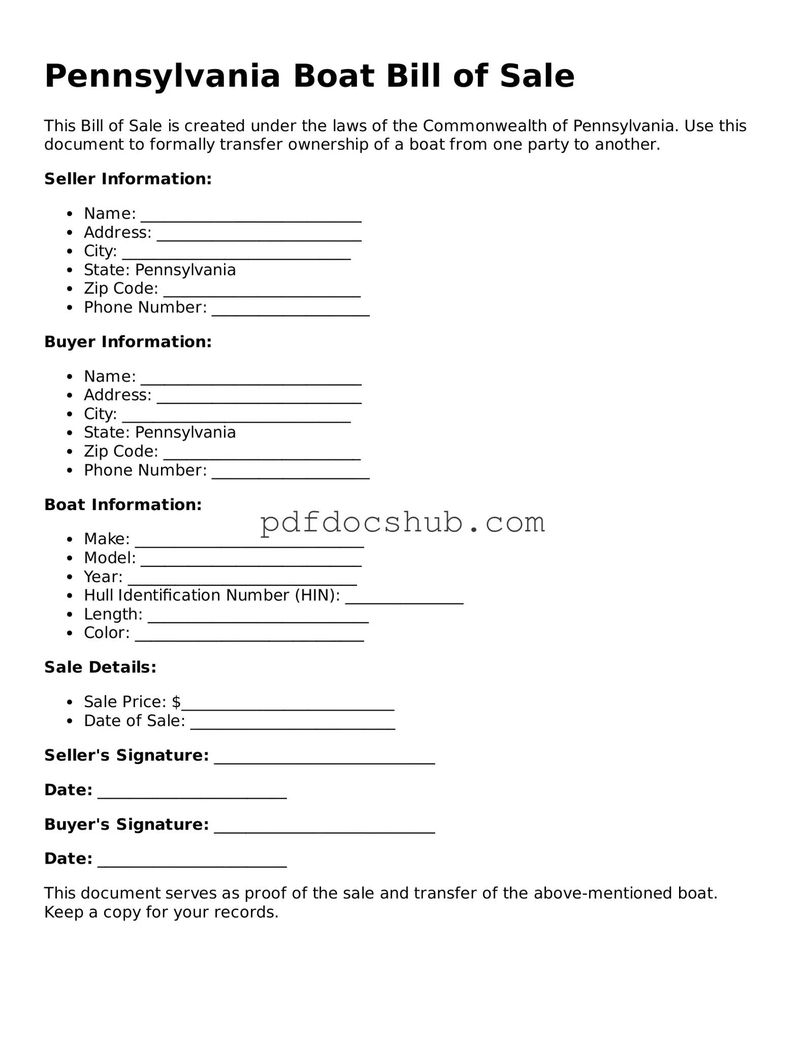 Attorney-Approved Pennsylvania Boat Bill of Sale Form