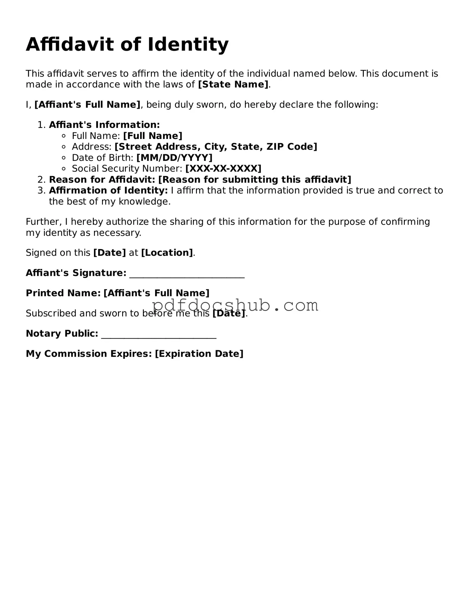 Legal Affidavit of Identity Template