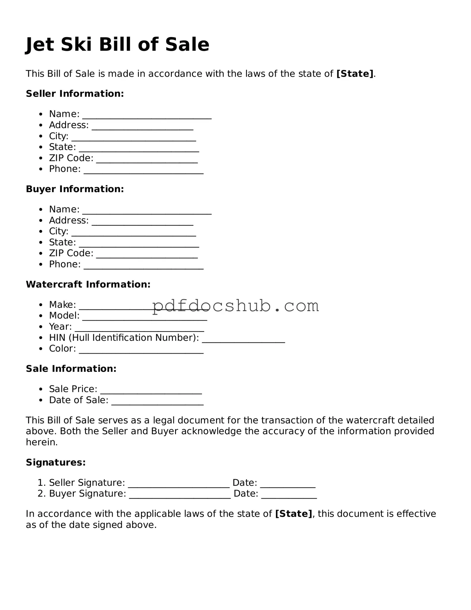 Legal Jet Ski Bill of Sale Template