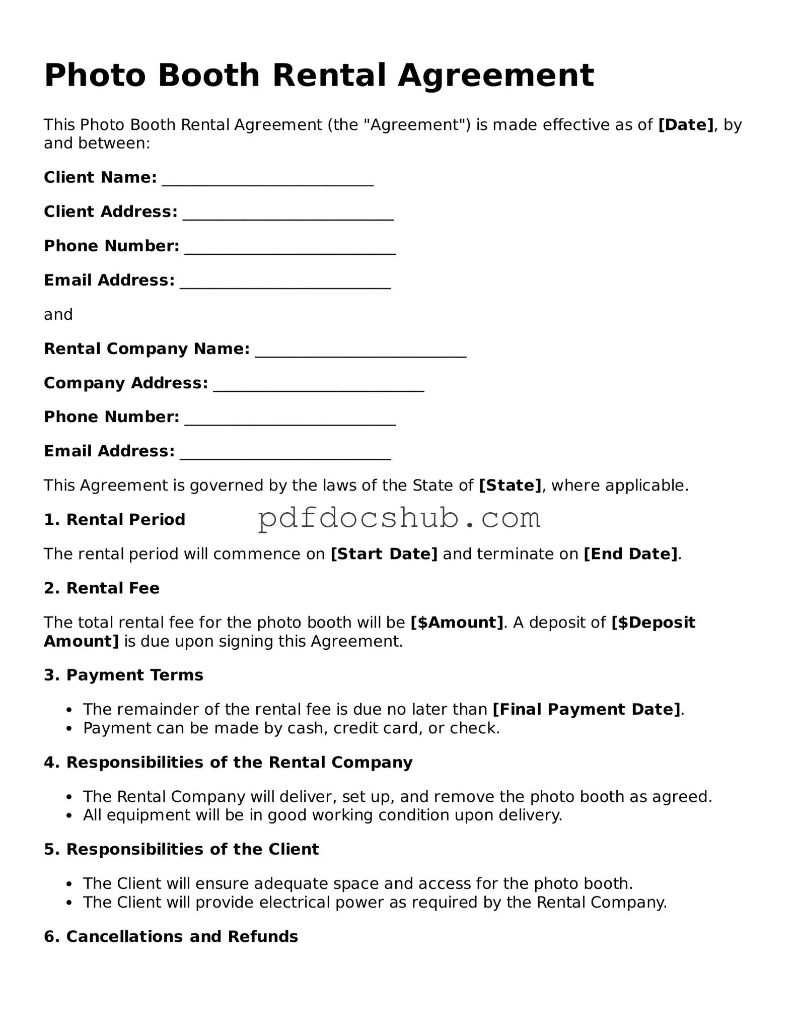 Legal Photo Booth Rental Agreement Template