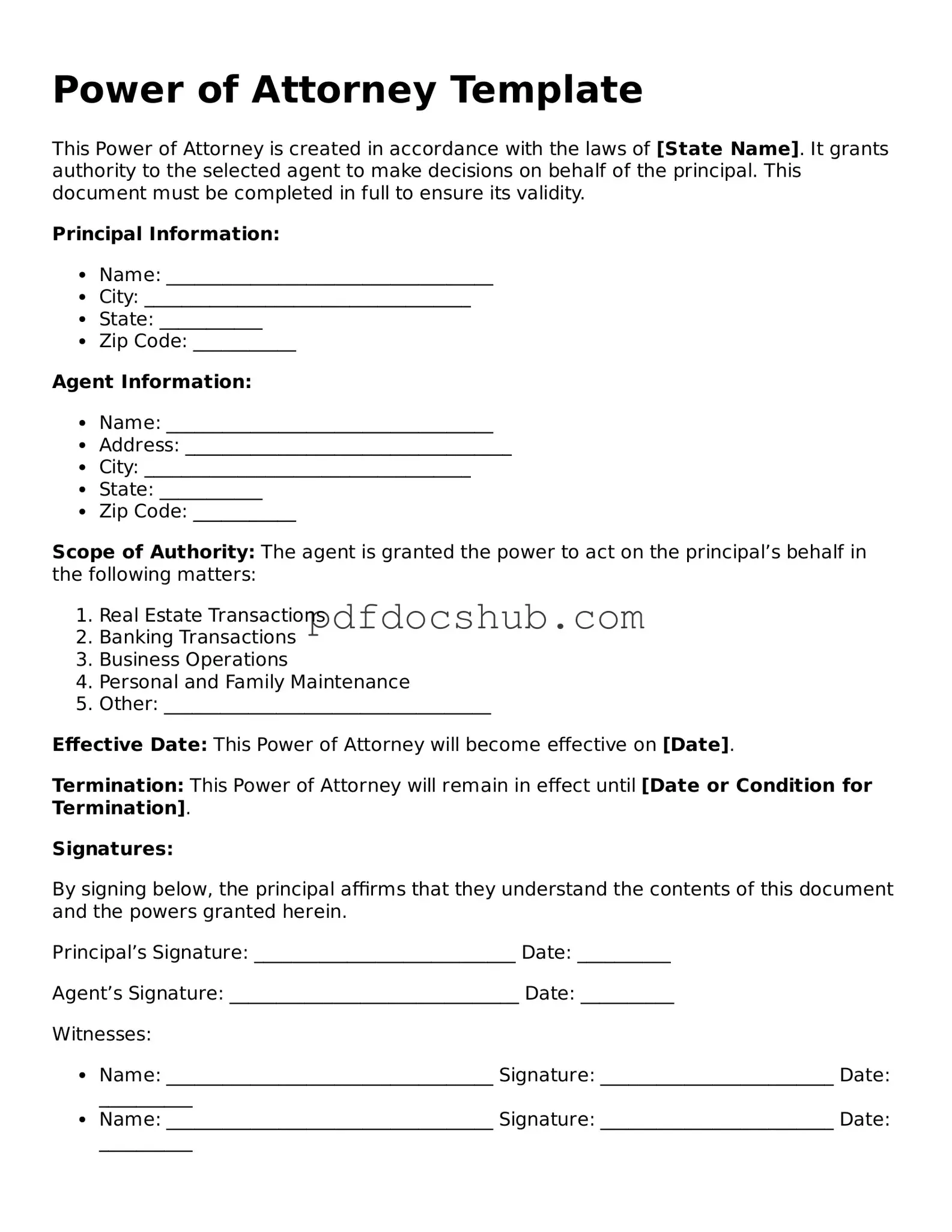 Legal Power of Attorney Template