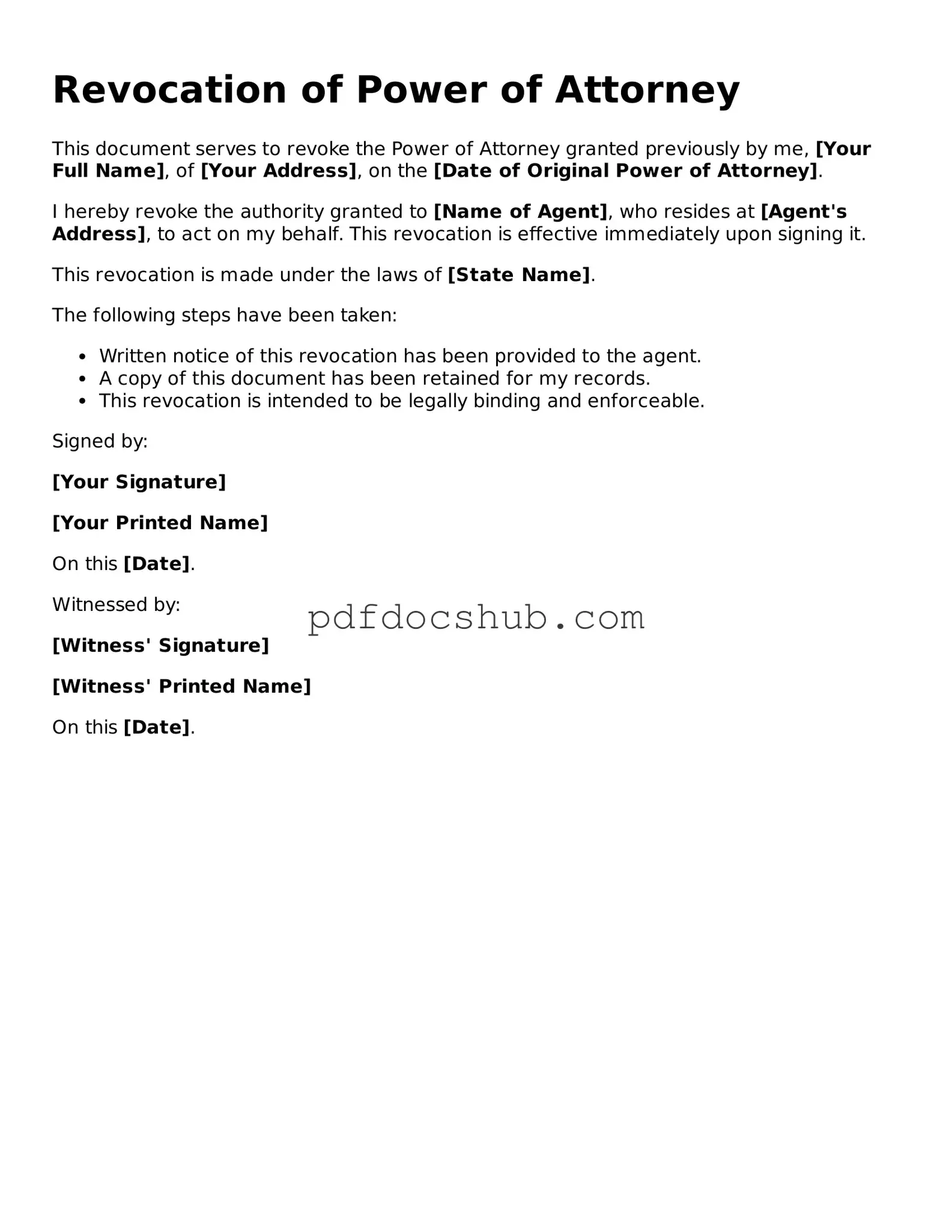 Legal Revocation of Power of Attorney Template