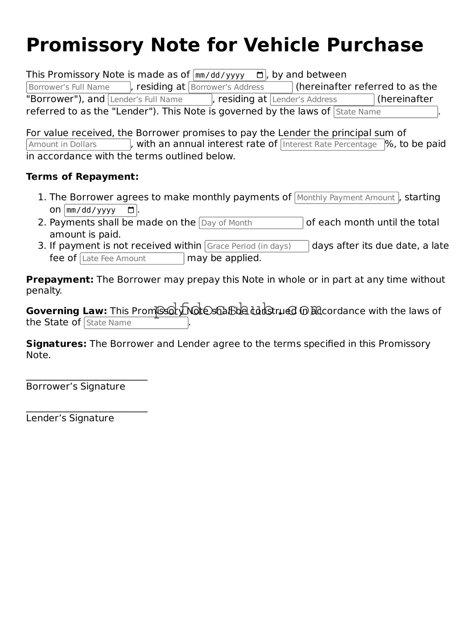 Legal Promissory Note for a Car Template