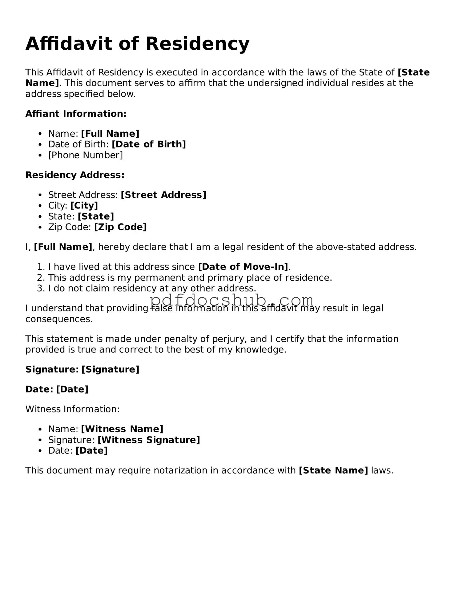 Legal Affidavit of Residency Template