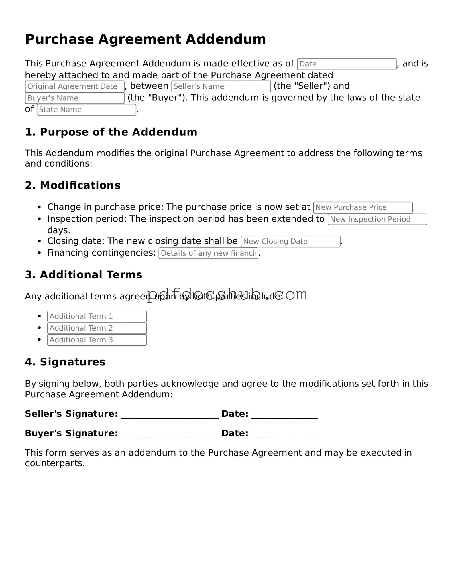 Legal Purchase Agreement Addendum Template