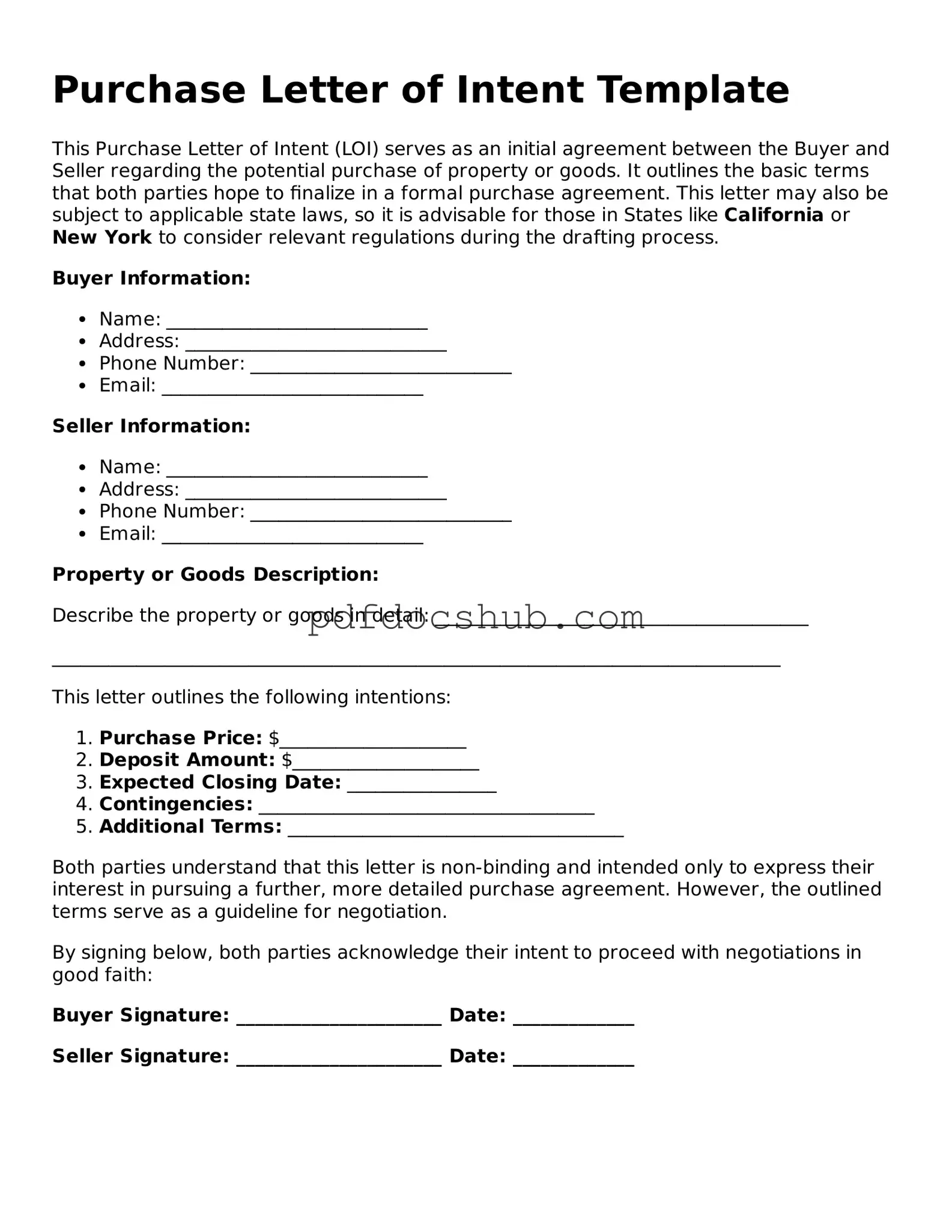 Legal Purchase Letter of Intent Template