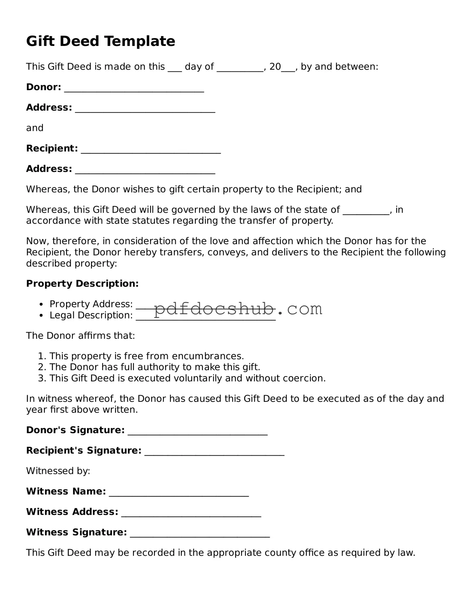 Legal Gift Deed Template