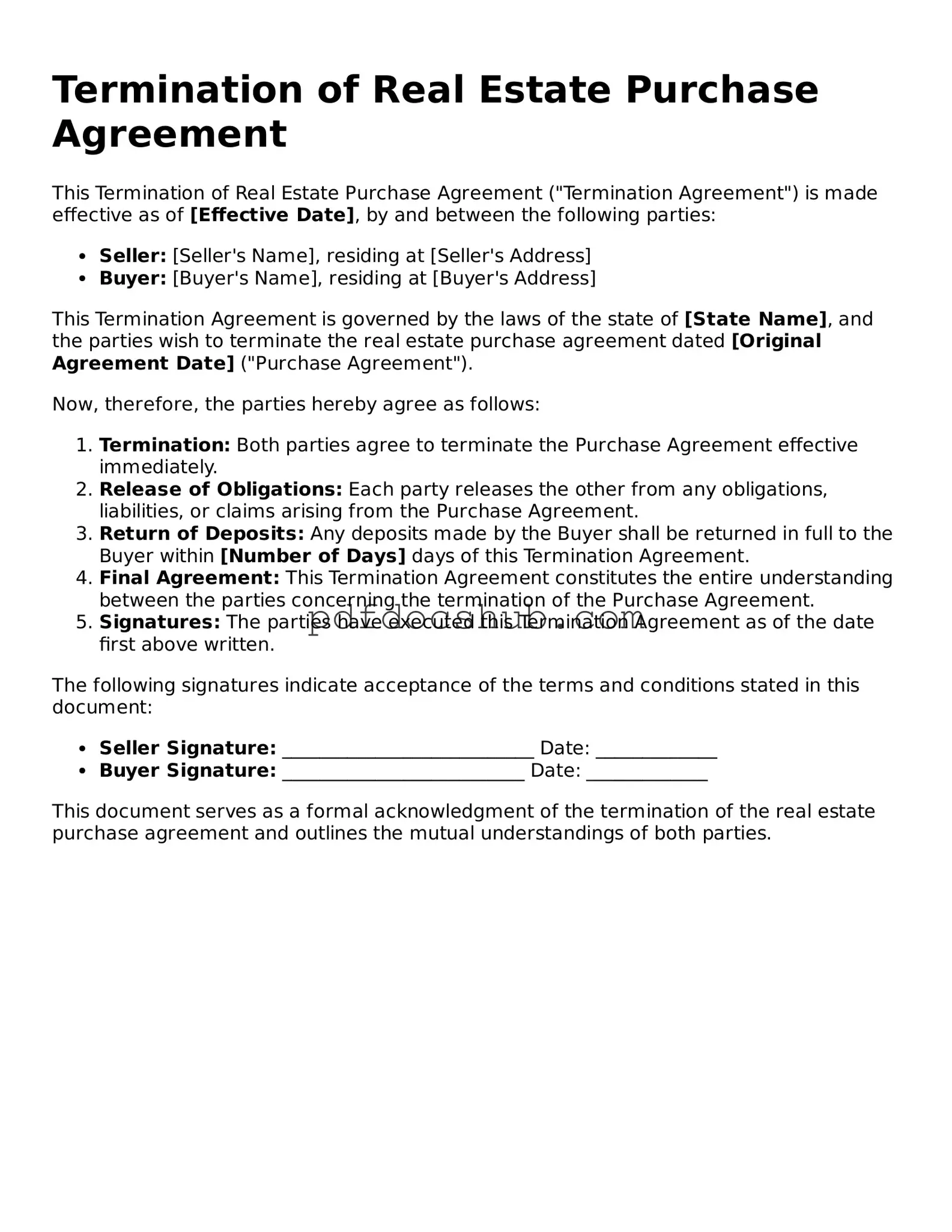 Legal Termination of Real Estate Purchase Agreement Template