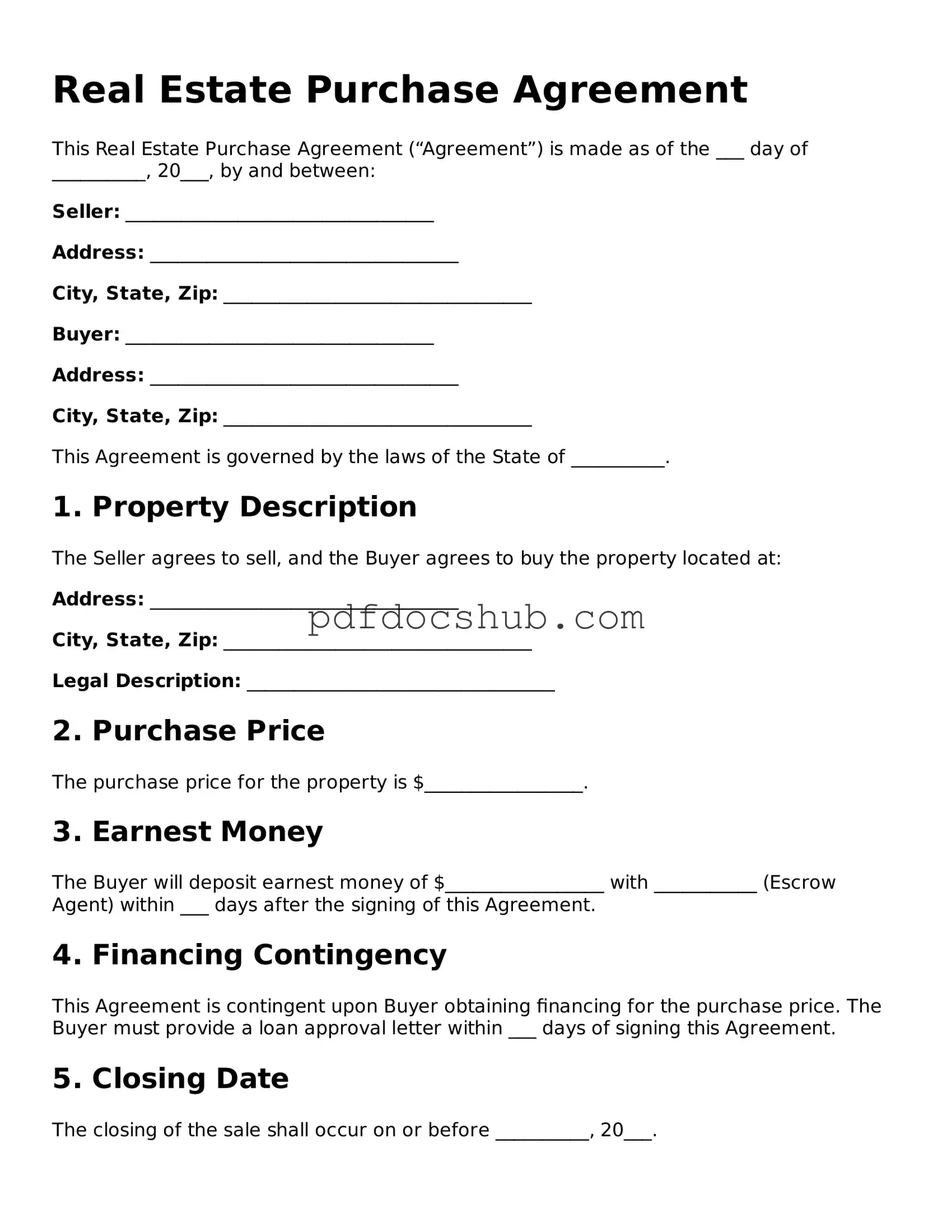 Legal Real Estate Purchase Agreement Template