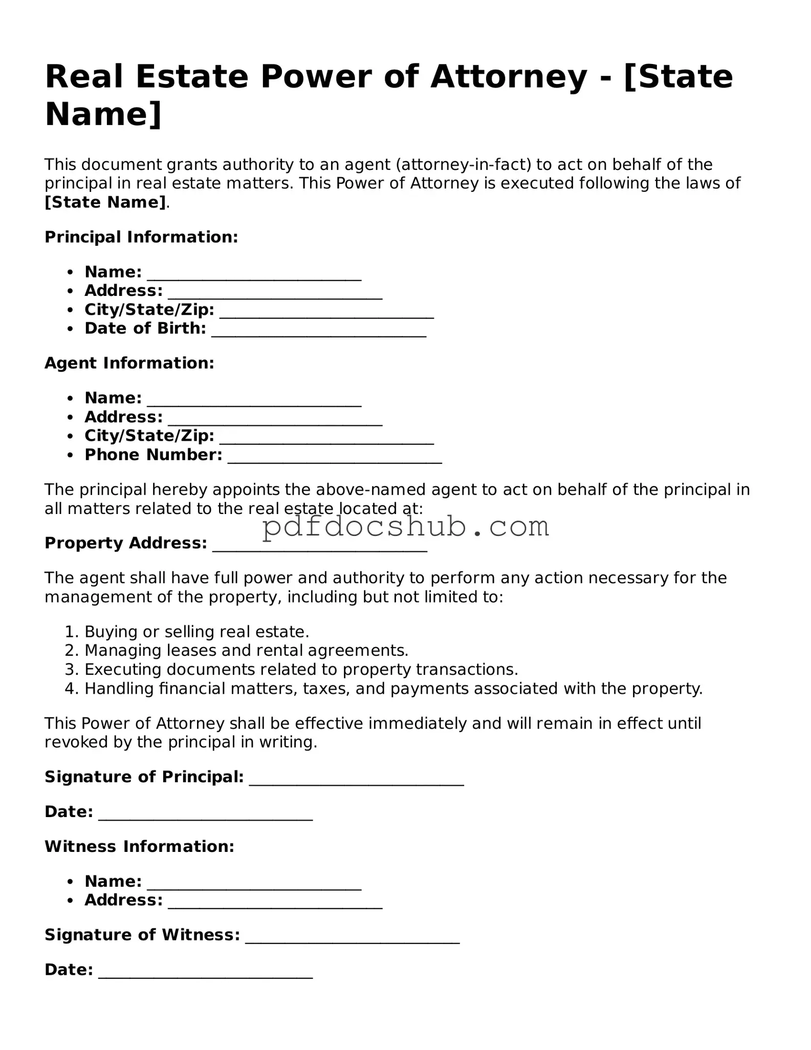 Legal Real Estate Power of Attorney Template
