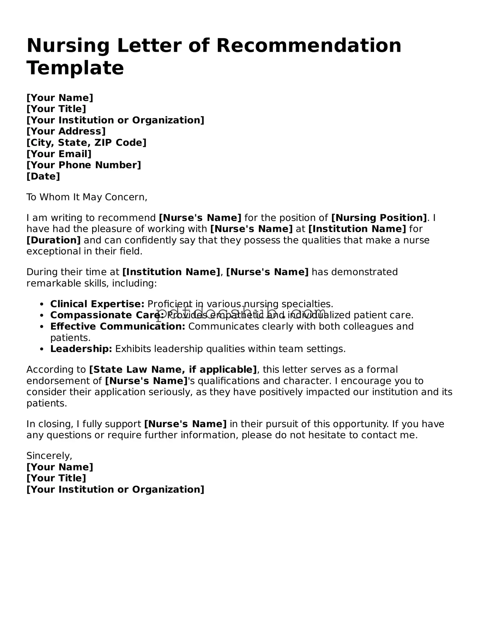 Legal Nursing Letter of Recommendation Template