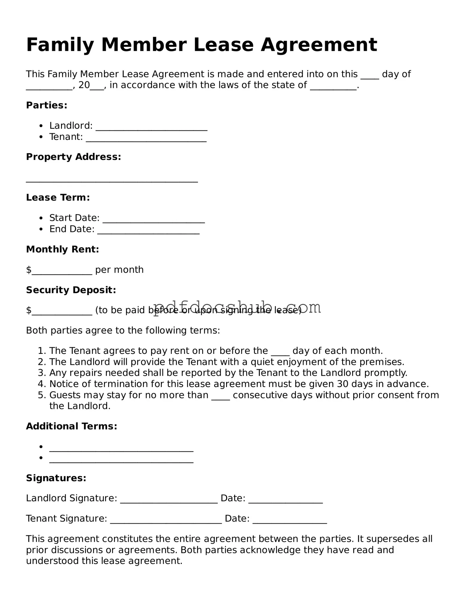 Legal Family Member Lease Agreement Template