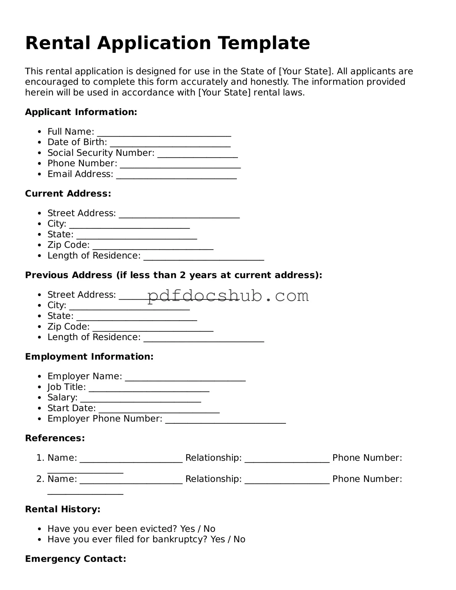 Legal Rental Application Template