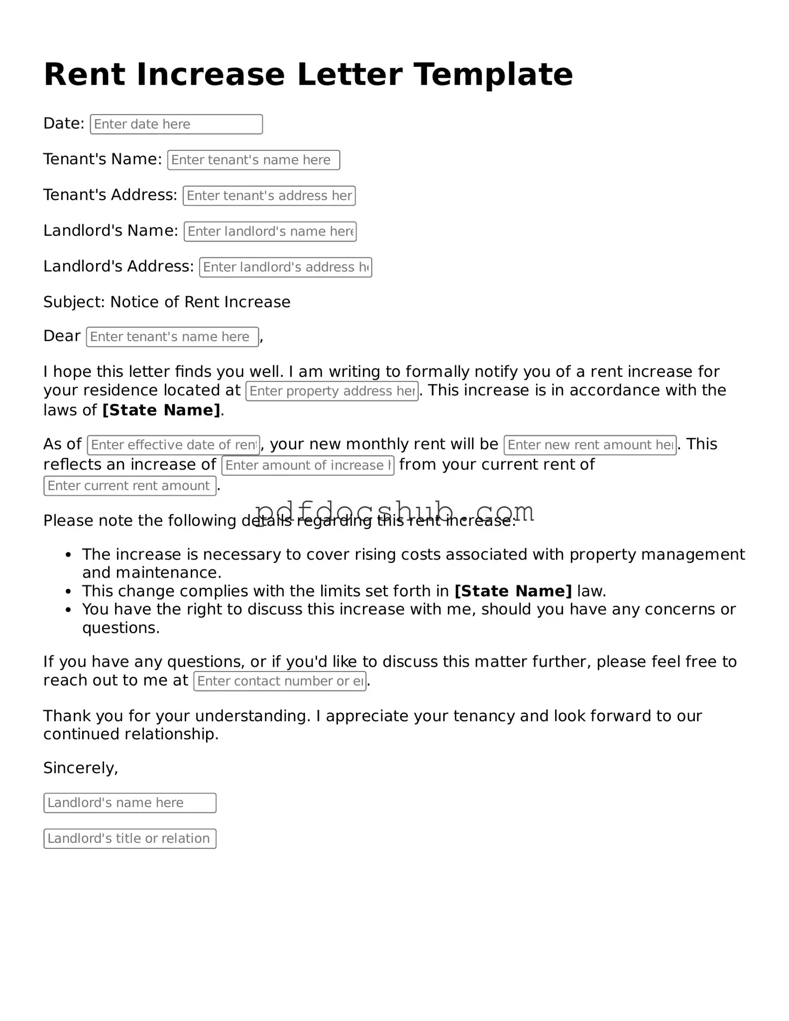 Legal Rent Increase Letter Template