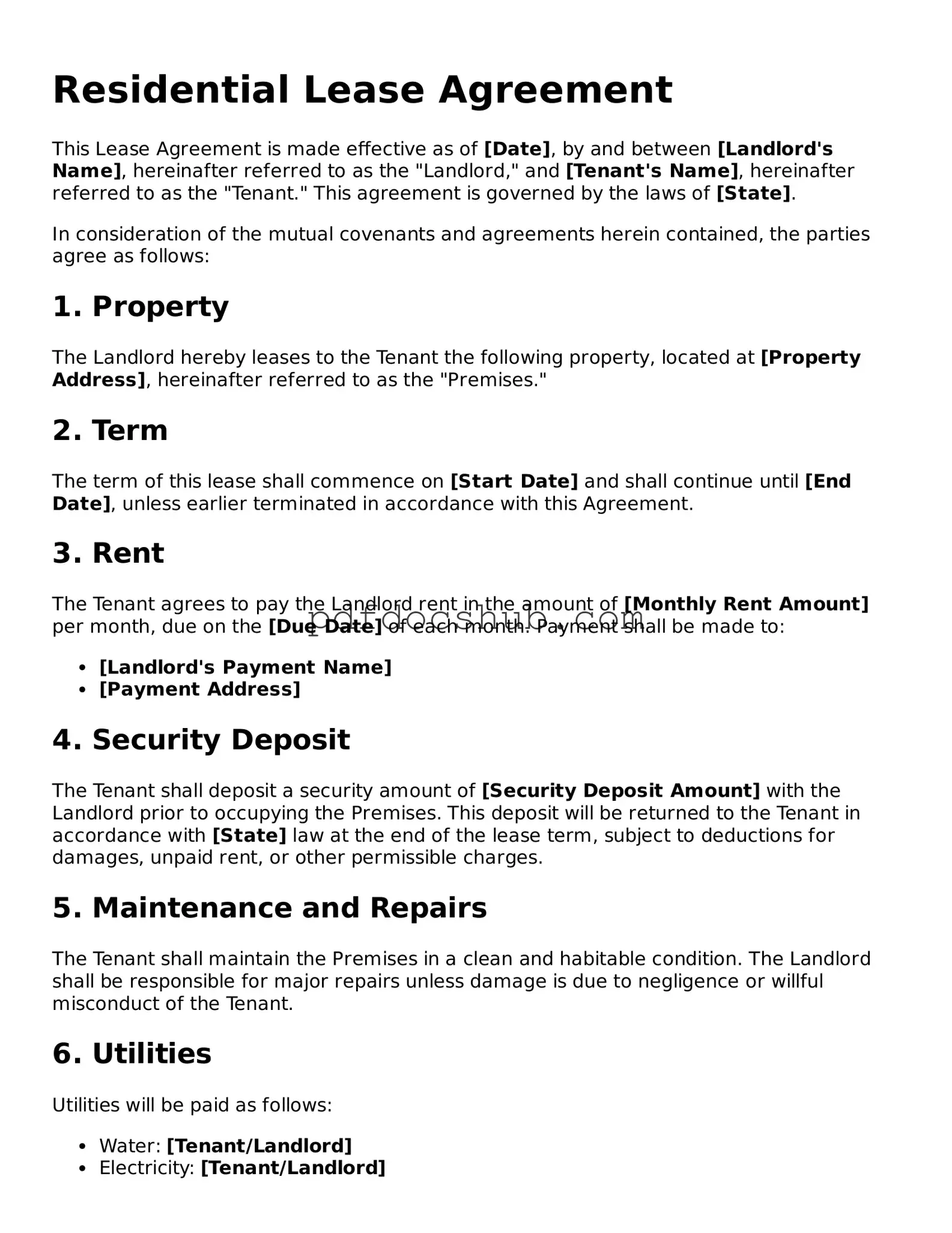 Legal Lease Agreement Template