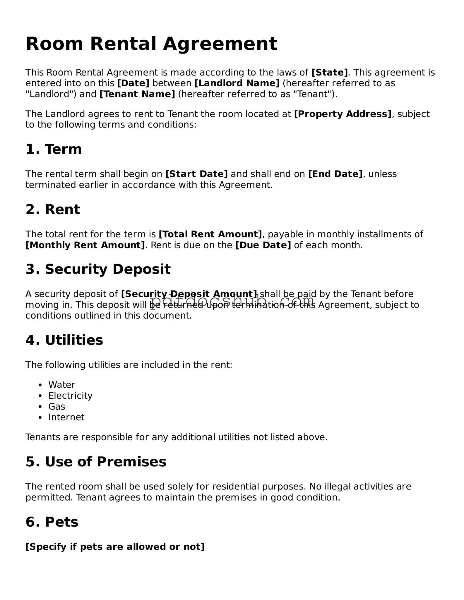 Legal Room Rental Agreement Template