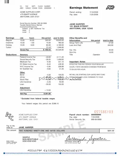 Adp Pay Stub Template