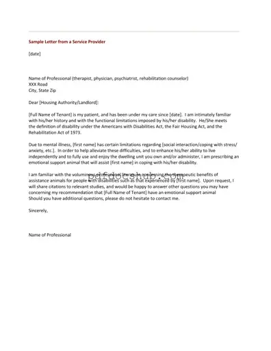 Emotional Support Animal Letter Template