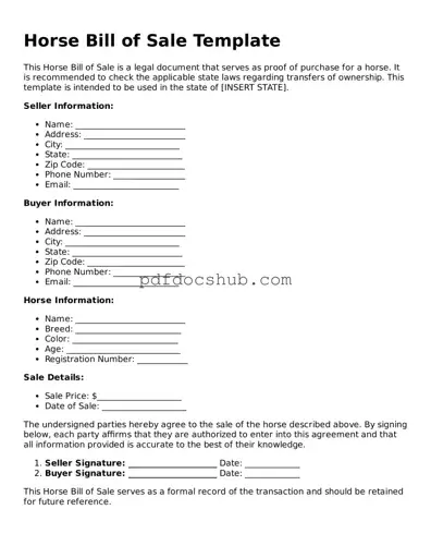 Legal Horse Bill of Sale Template