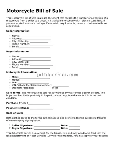 Legal Motorcycle Bill of Sale Template