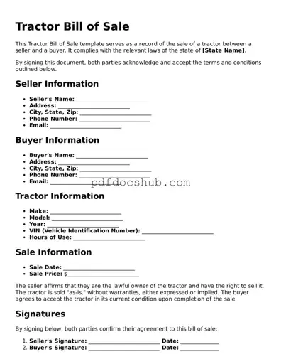 Legal Tractor Bill of Sale Template