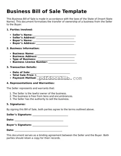 Legal Business Bill of Sale Template