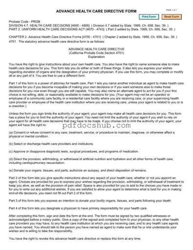 California Advanced Health Care Directive Template