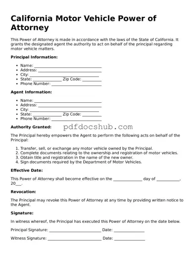Attorney-Approved California Motor Vehicle Power of Attorney Form
