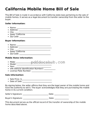 Attorney-Approved California Mobile Home Bill of Sale Form