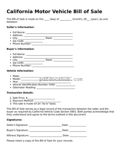 Attorney-Approved California Motor Vehicle Bill of Sale Form
