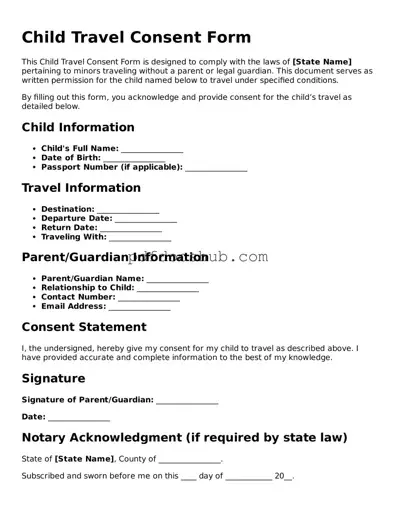 Legal Child Travel Consent Form Template