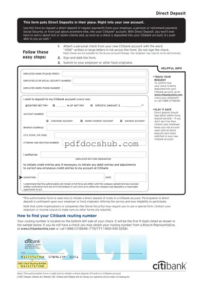 Citibank Direct Deposit Template