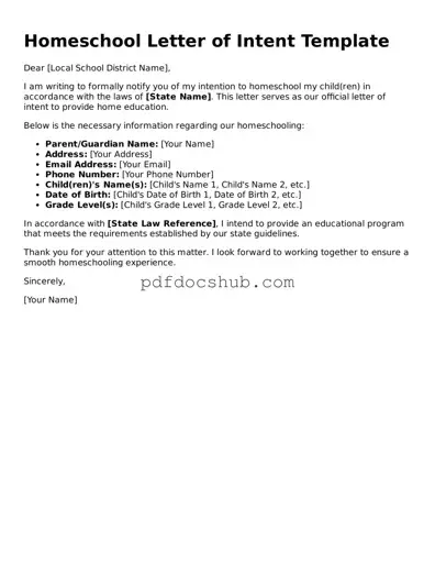 Legal Homeschool Letter of Intent Template
