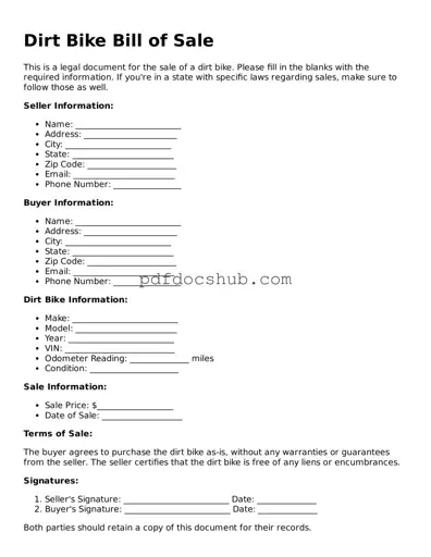 Legal Dirt Bike Bill of Sale Template