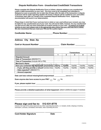 Netspend Dispute Template