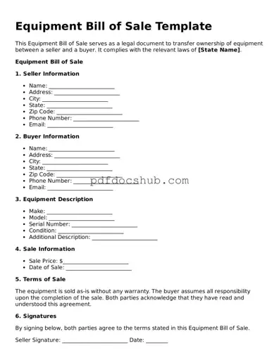 Legal Equipment Bill of Sale Template