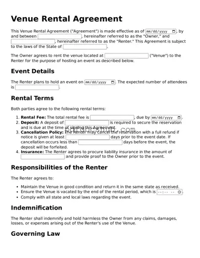 Legal Venue Rental Agreement Template