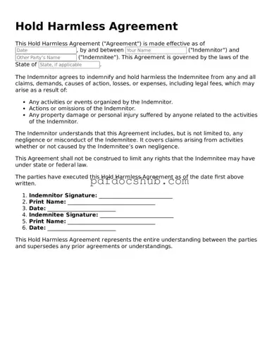 Legal Hold Harmless Agreement Template