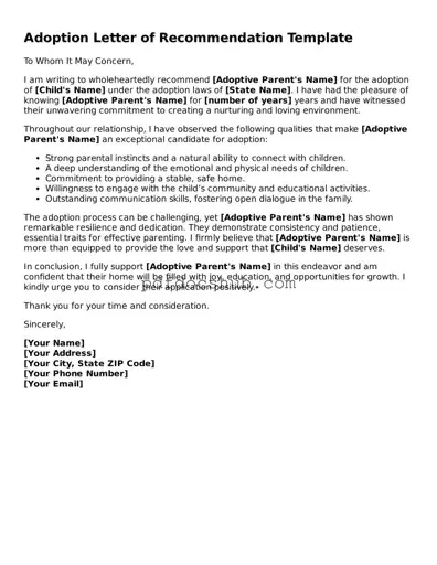 Legal Adoption Letter of Recommendation Template