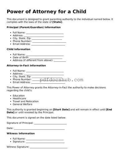 Legal Power of Attorney for a Child Template