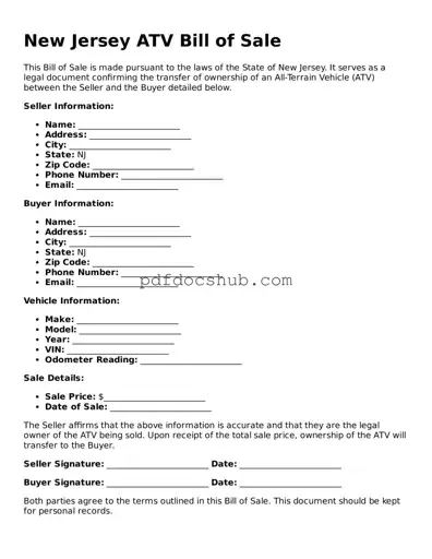 Attorney-Approved New Jersey ATV Bill of Sale Form