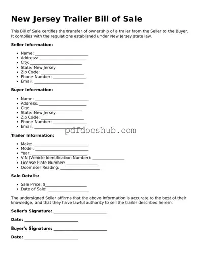 Attorney-Approved New Jersey Trailer Bill of Sale Form
