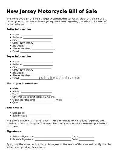 Attorney-Approved New Jersey Motorcycle Bill of Sale Form