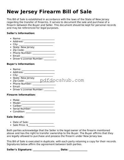 Attorney-Approved New Jersey Firearm Bill of Sale Form