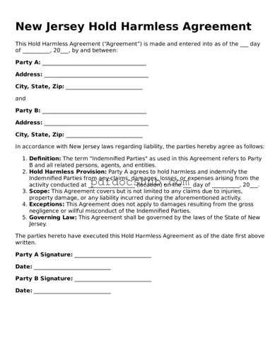 Attorney-Approved New Jersey Hold Harmless Agreement Form