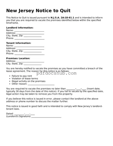 Attorney-Approved New Jersey Notice to Quit Form