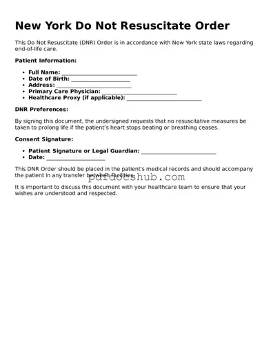 Attorney-Approved New York Do Not Resuscitate Order Form