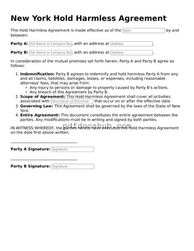 Attorney-Approved New York Hold Harmless Agreement Form