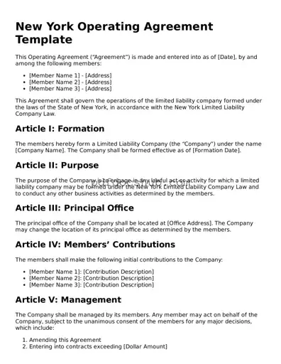 Attorney-Approved New York Operating Agreement Form